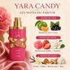Notes de Yara Candy 30 ml : mandarine verte, cassis, fraise, gardénia, vanille, ambre, santal et musc