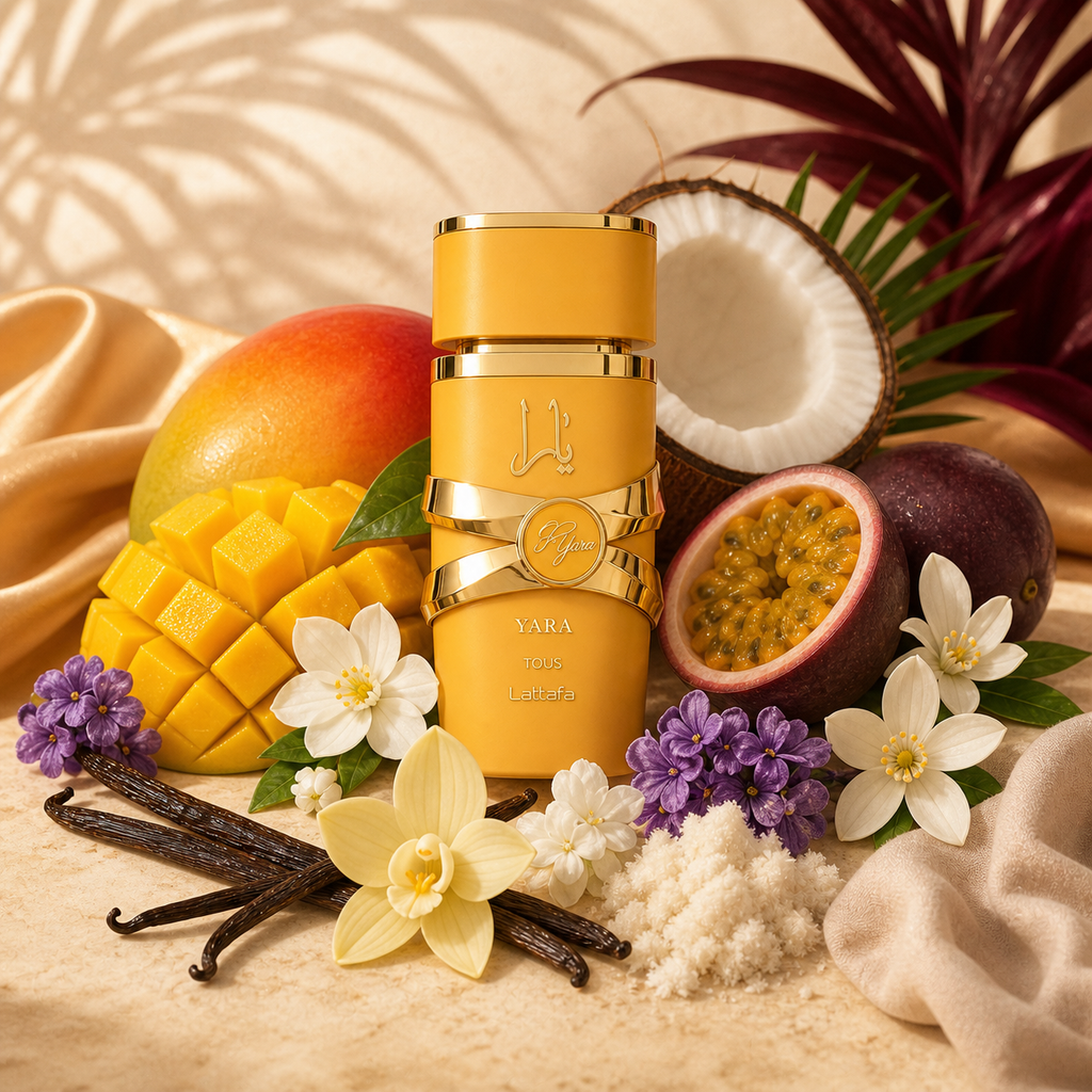 Yara Tous 30 ml entouré de mangue, coco, fruit de la passion, fleurs et vanille