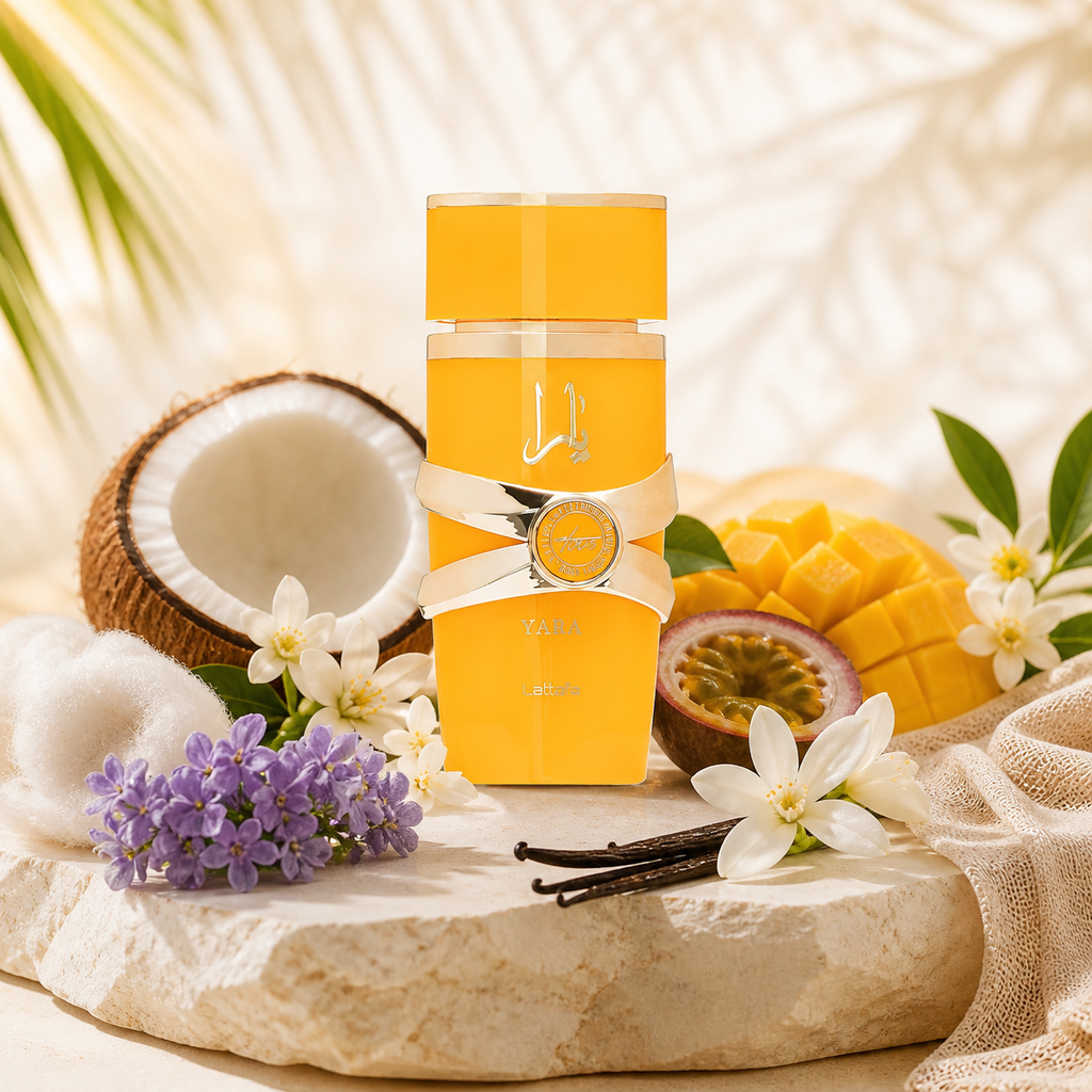 Yara Tous Lattafa 100 ml entouré de mangue, coco, passion et fleurs